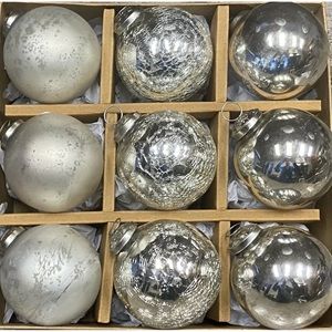 9 Kugel Style Silver Mercury Glass Ornaments New PRCE IS FIRM